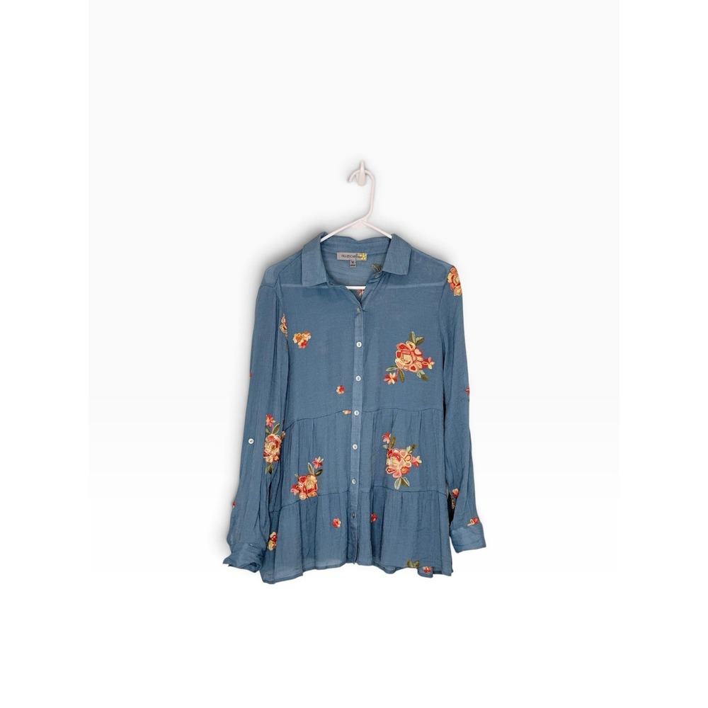 Figueroa & Flower Embroidered Floral Tiered Blouse M Boho Peasant Festival